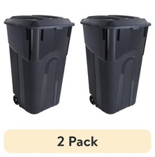  2 pack 32 Gallon Wheeled Heavy Duty Plastic Garbage Can Attached Lid Black