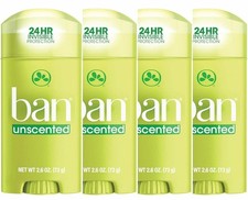Ban Unscented Deodorant 24 Hour Protection Pack of 4 Antiperspirant 2.6 Oz.