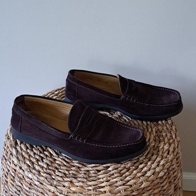 Dunhill Mens Luxury Brown Suede Penny Loafers Black Rubber Soles EU43/US9