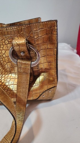 Emilie M Metallic Gold Croc-Embossed Style Shoulder Bag - Picture 3 of 8