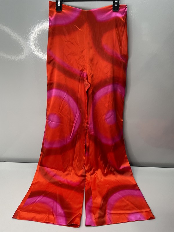 Silvia Tcherassi Womens Pants Orange Size M Andie Abstract Silk Wide Leg Zip Up