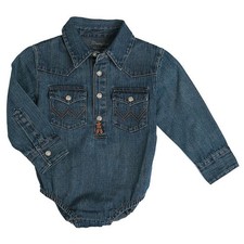 Western Long Sleeve Denim Bodysuit, Denim, 3-6 Months