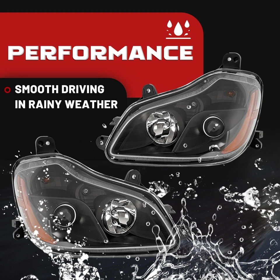 Faros proyectores negros laterales izquierdo y derecho con bombillas para Kenworth T680 2013-2021 Foto 3 de 4