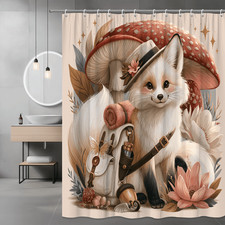 Fox Mushroom Floral Shower Curtain Cute Woodland Art