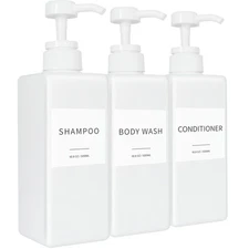 Shampoo and Conditioner Dispenser, Refillable Plastic Shampoo Pump Bottles wi...