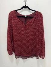 Lucky Brand Red Patterned Printed Double Layer Long Sleeve Top Size Large