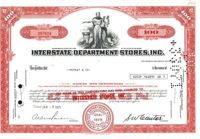 Interstate Department Stores, Inc - Stock Certificate - 1971 - #257624