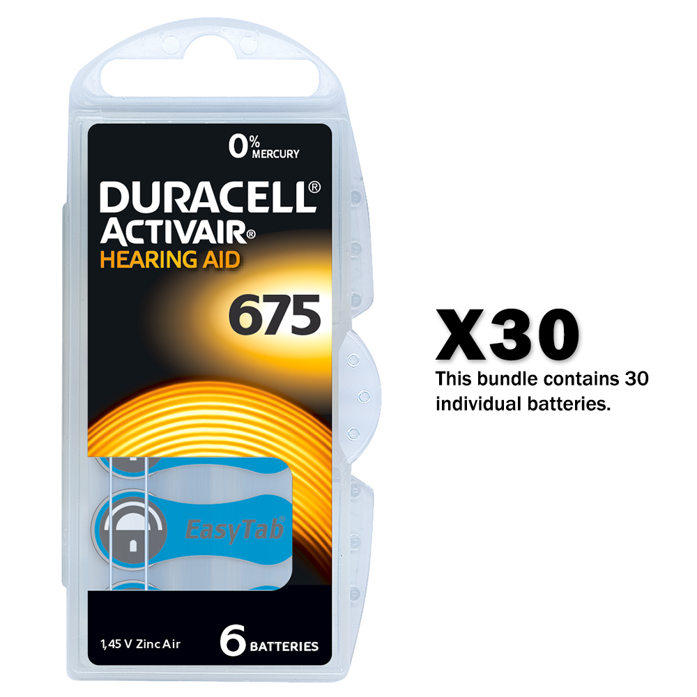 Duracell Activair Size 675 Blue Hearing Aid Batteries 30 **Genuine Easytab**