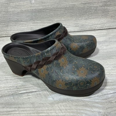 CROCS Womens Sarah Crosslite Floral Dual Comfort Heel Clogs Mules 203764 Size 8