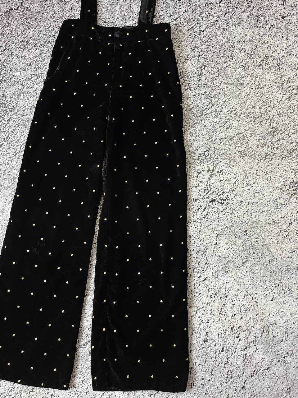 Sézane Black Velvet Gold Polka Dot Suspender Trousers High Waist Size 36 EU image 10
