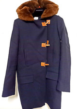 Sandro Peacoat Jacket 8 / 36/ Wool Fur Hoodie Blue Brown Ex Con