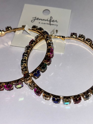 Jennifer & Company Womens Fashion Baguette-Cut Crystal Hoop Circle Earrings - Picture 20 of 27