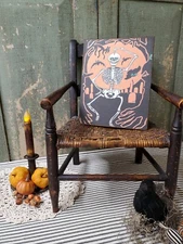 VINTAGE DECO VICTORIAN PRIMITIVE STYLE HALLOWEEN DANCES A JIG GRAVE BATS SIGN