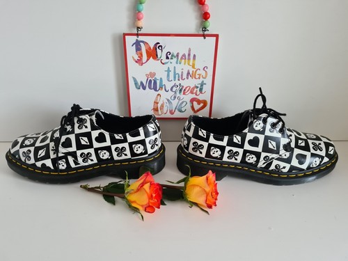 Dr Martens 1461 playing cards egret 3 hole black white shoes UK4 EU37 US6 - Picture 2 of 9