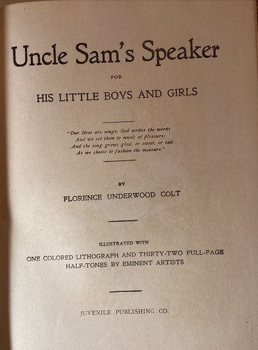 1900-Uncle Sam's Speaker by Florence Underwood Colt Antique Children's Book - Picture 9 of 19