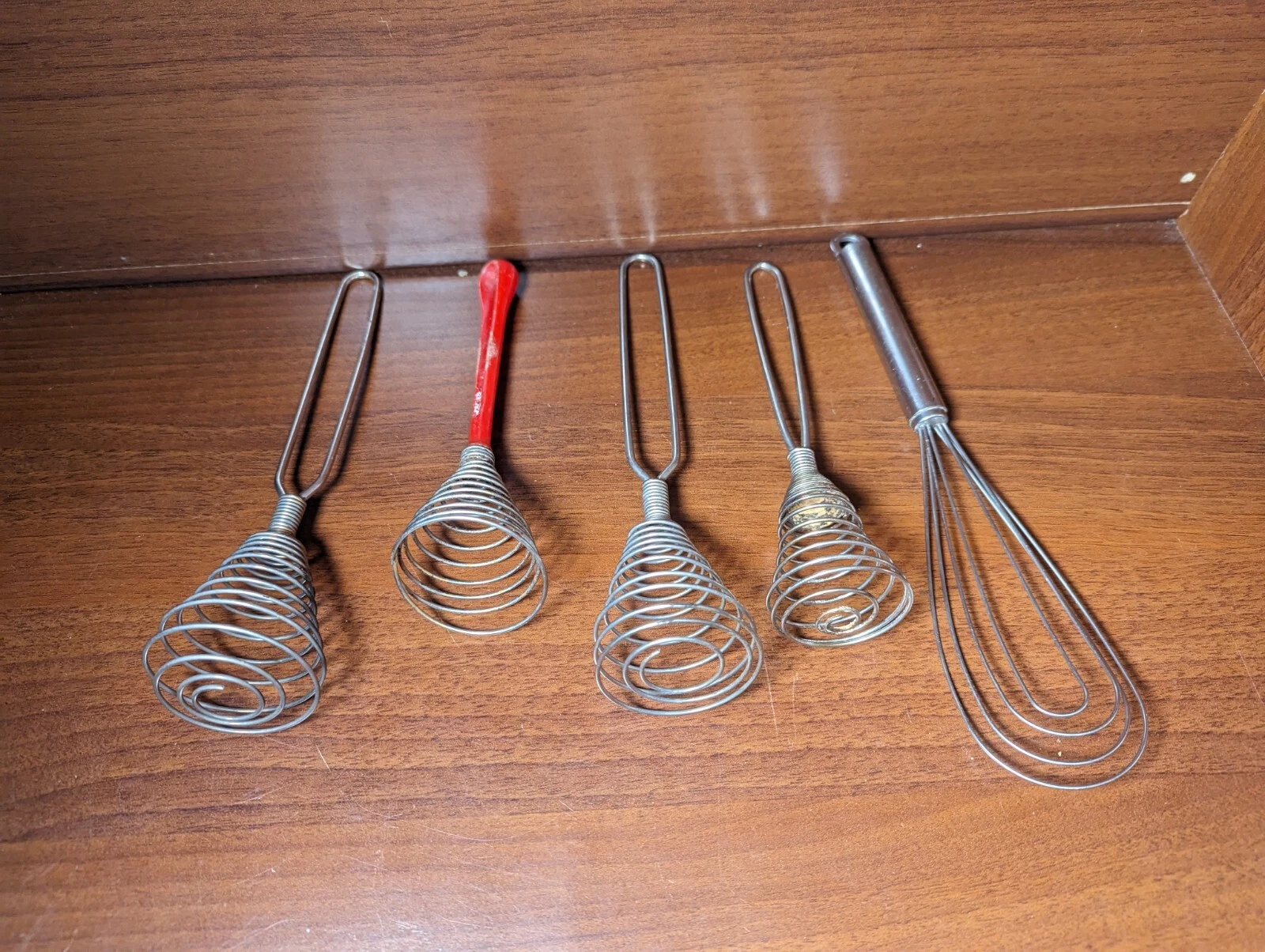 Vintage Spiral Whisk lot set as shown mix beat mixing eggs bake liquid red metal