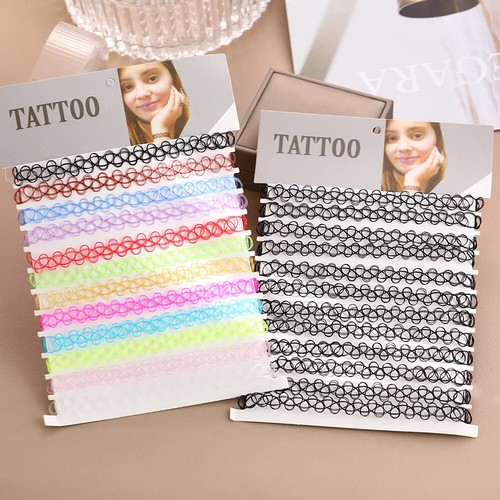 DIY 12PCS Mix Color Vintage Hippy Stretch Tattoo Choker Necklace Elastic Chocker - 第 20/25 張圖片