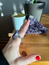 Large 1" Purple Russian Charoite Ring .925 Sterling Silver Size 8