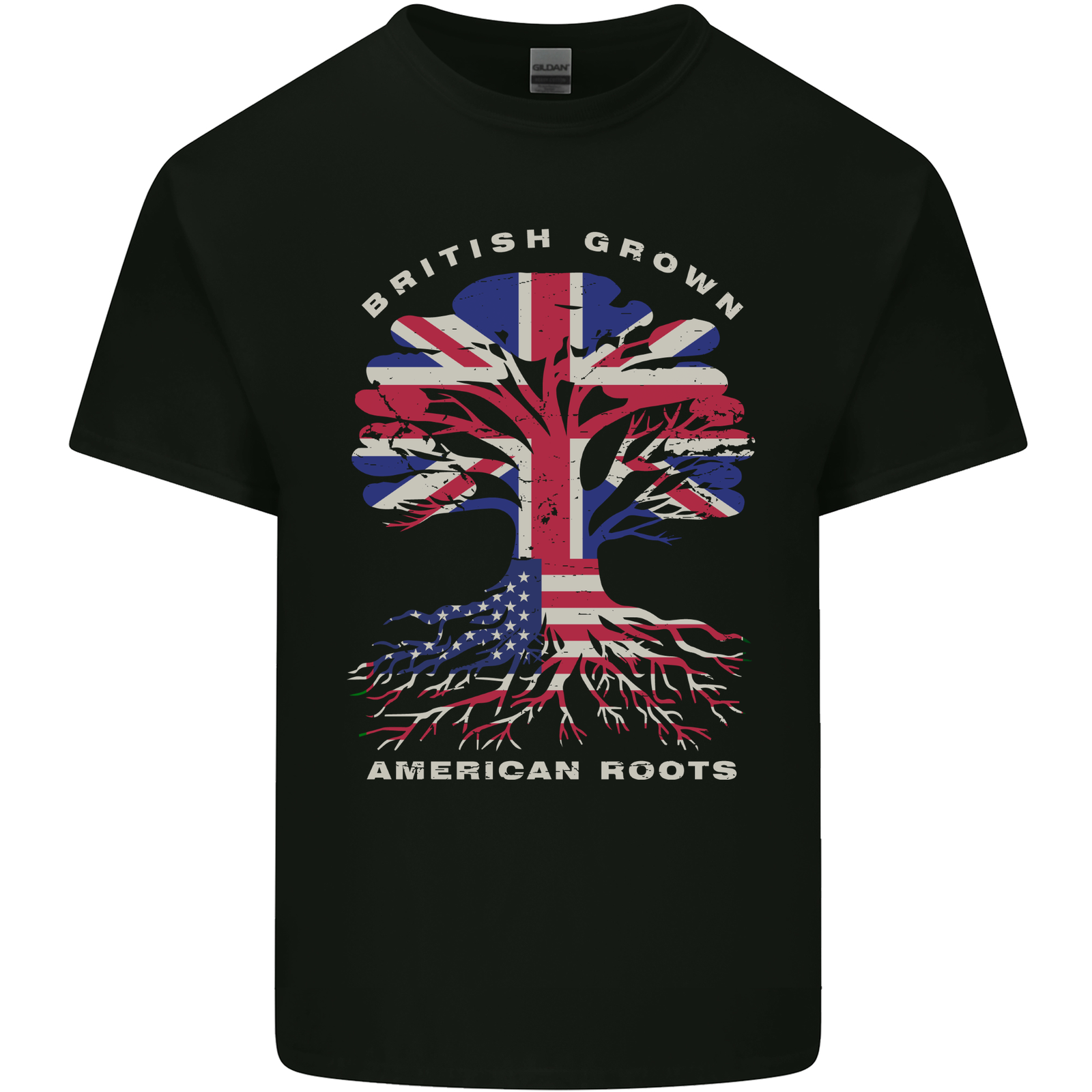 British Grown American Roots USA Flag Mens Cotton T-Shirt Tee Top