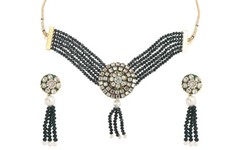 Pearls Choker Necklace With Earring Set For Women and Girls Green