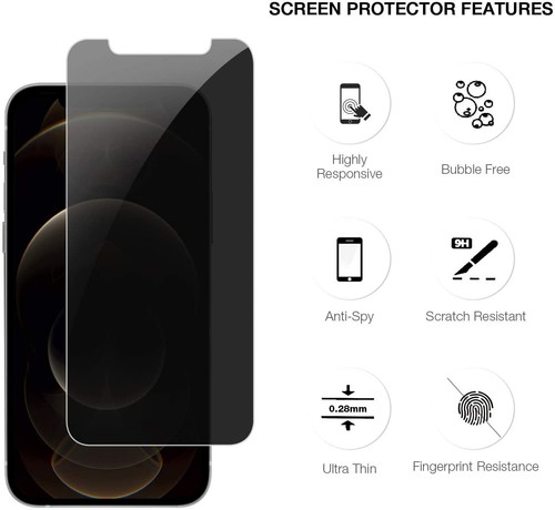 For Apple iPhone 12 Pro Max Privacy Tempered Glass Screen Protector Anti Spy - Picture 2 of 10