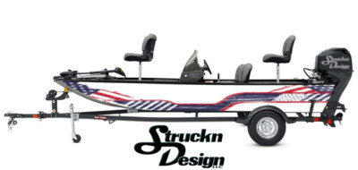 White Black Simple Tech Style Lines Fish Bass Boat Black Decal Wrap USA Vinyl