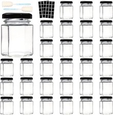3 OZ Mini Hexagon Glass Jars 30 Pack Empty Honey Small Spice with Black Lids