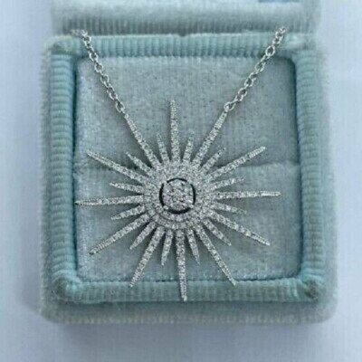 1.70Ct Lab Created Diamond Round Cut Sunburst Pendant 14K White Gold Plated