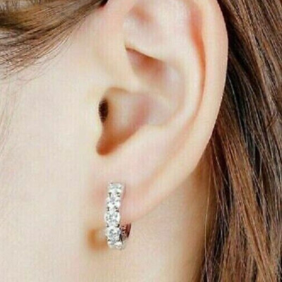 2.63ct Round White Simulated Diamond Huggies Hoop Women's Earring 925 Silver