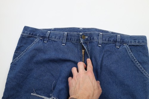 Vintage 90s Carhartt Mens 44x38 Distressed Wide Leg Dungaree Denim Jeans USA - Picture 6 of 11