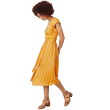 Oasis Plus Size 24 Yellow Stripe Buttoned  Viscose  48"  122cm Midi Dress V-Neck