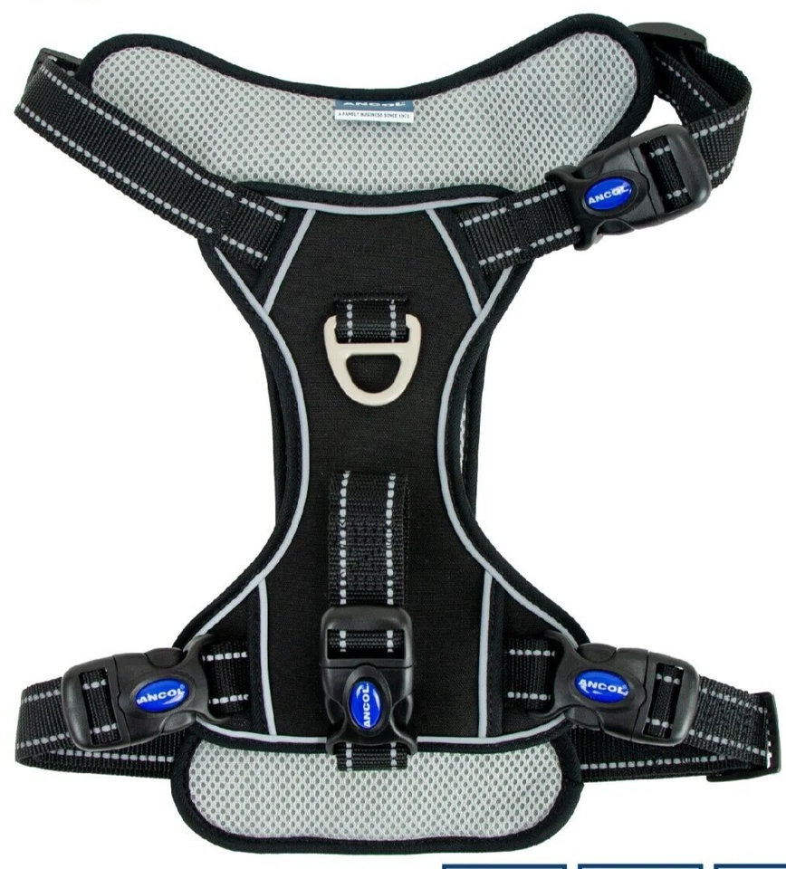 Arnés de viaje para perros - Viva negro. Uso en coche/caminatas. Acolchado reflectante ajustable Foto 2 de 4