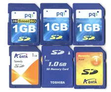 Lot Of 6x PQI / ADATA / Toshiba 1GB SD Camera Memory Cards