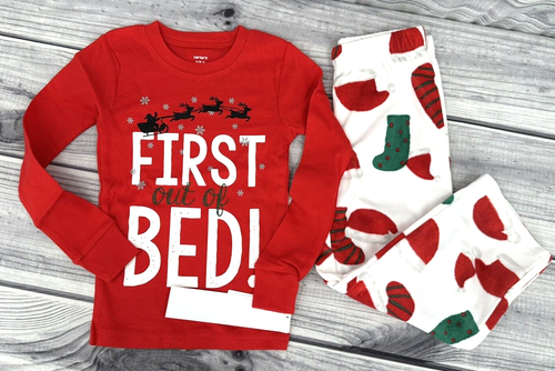 CARTERS FIRST OUT OF BED CHRISTMAS PAJAMAS Boy Or Girl Size 5 Red / White