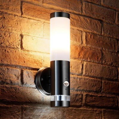 Auraglow Chrom Doppelfunktion PIR Infrarot Bewegungsmelder Außen LED Wandleuchte - Bild 1 von 4