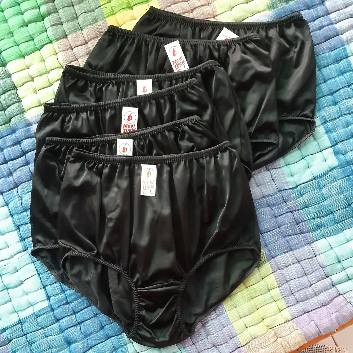 7pcs Black Size L Silky Nylon Underwear Women Man Full Briefs