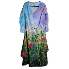 Plus Size 2XL Bright Boho Paint Splatter Floral High Low Hemline Dress