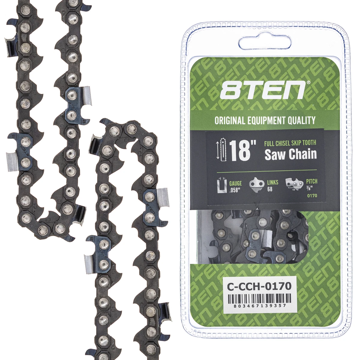 Full Chisel Skip Tooth Chainsaw Chain 18 Inch .058 3 8 68DL for