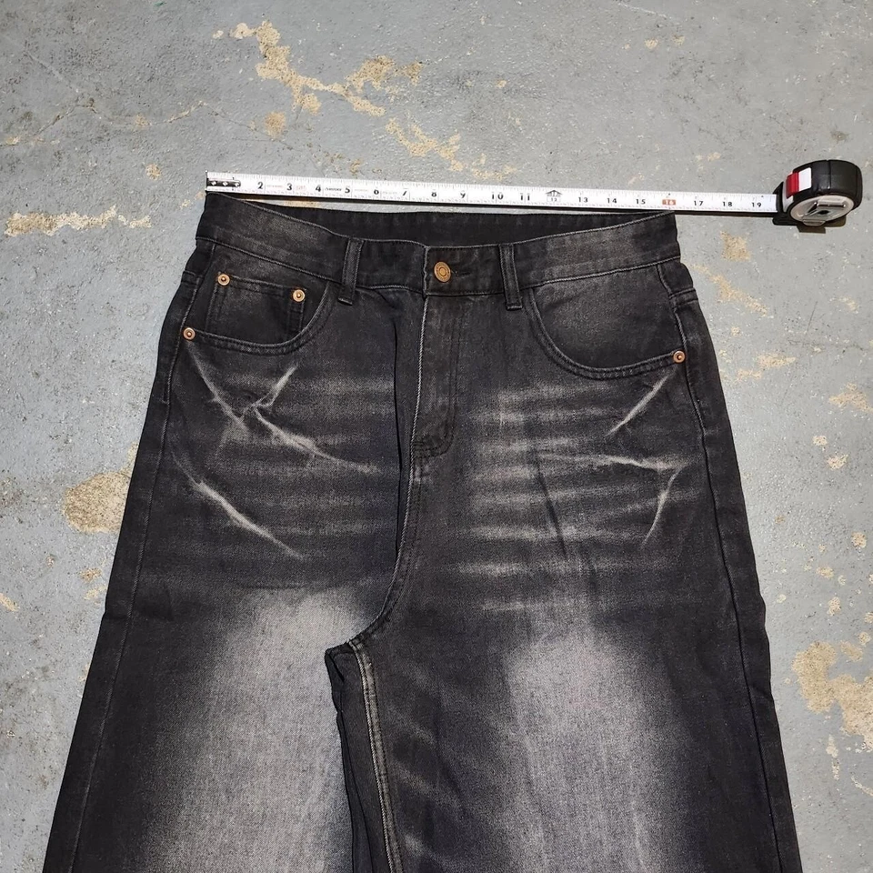 Jeans preto folgado perna larga anos 2000 desgastado desbotado 32w x 29l - Imagem 4 de 4
