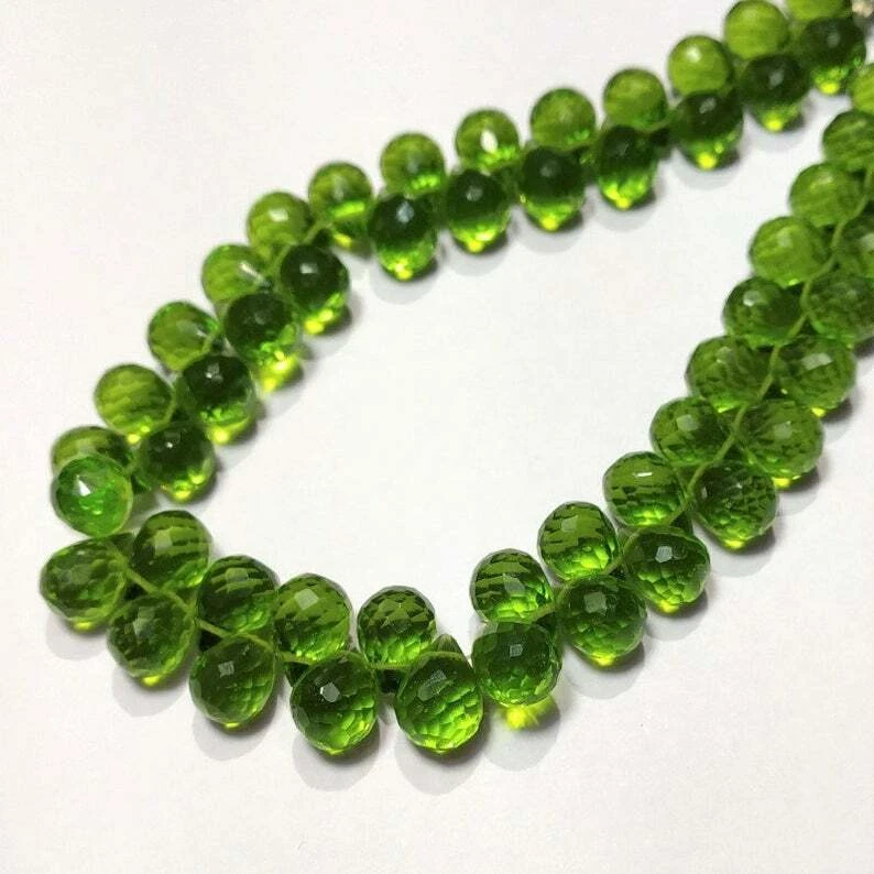 10 Pcs Hydro Peridot Green Quartz Tear Drop Briolette Beads Micro Faceted 7mm - Image 2 of 2