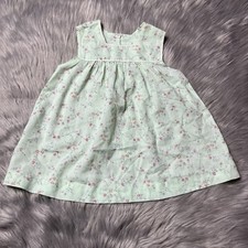 Vintage Baby Girls Handmade Mint Green Floral Sleeveless Dress