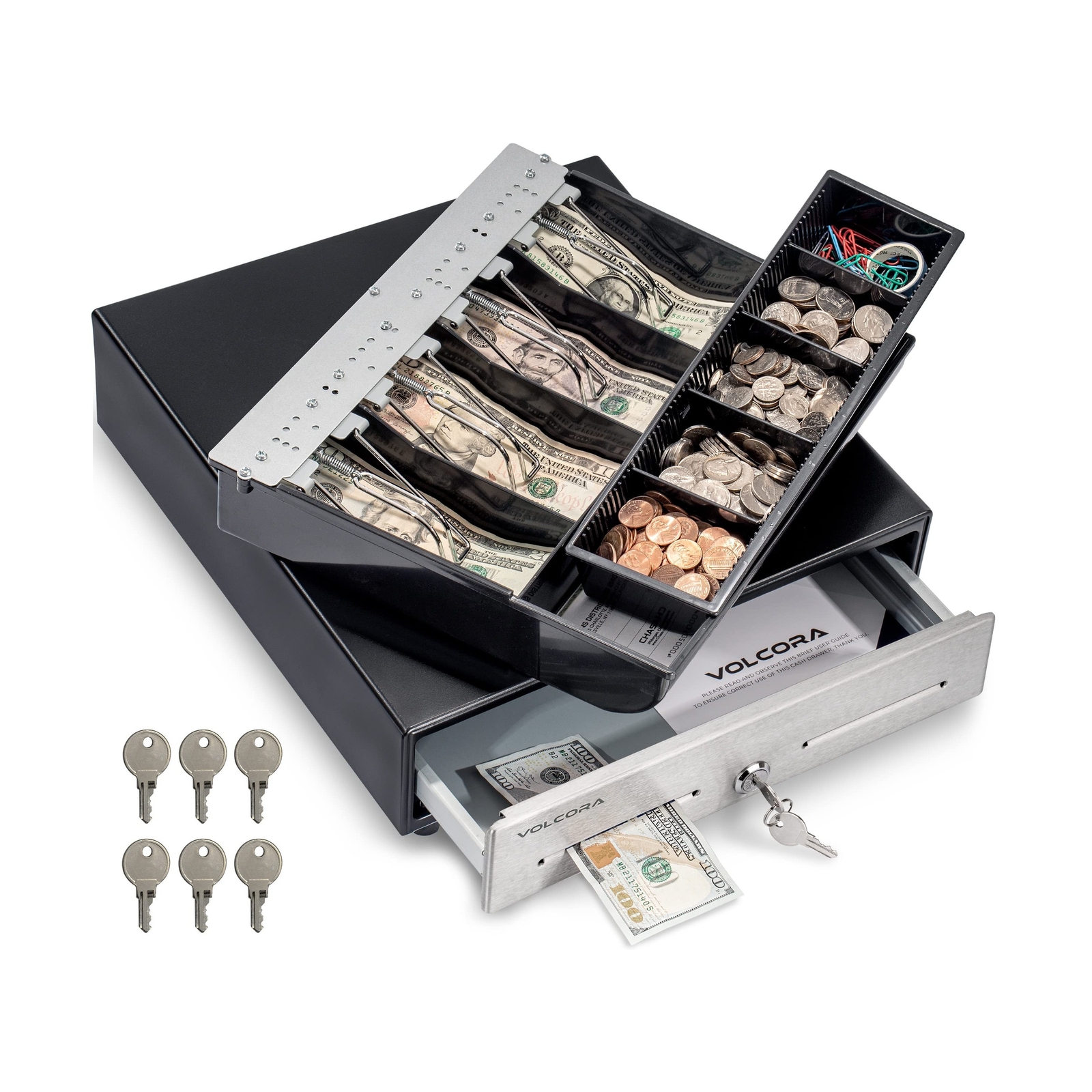 Volcora 13" Cash Register Drawer for Point of Sale (POS) System - Black with ...