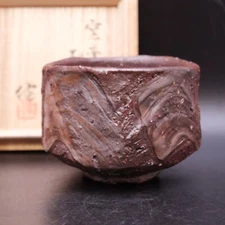 0411a Ken Matsuzaki Japanese  pottery Youhen pattern Tea Bowl with Box