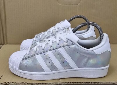 ADIDAS SUPERSTAR TRAINERS SIZE UK WHITE SILVER HOLOGRAPHIC FOIL  IMMACULATE UK