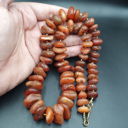 AA Old Antique Indo Tibetan Carnelian Disc Agate Beads Raw Shape Necklace 227 - Picture 1 of 16