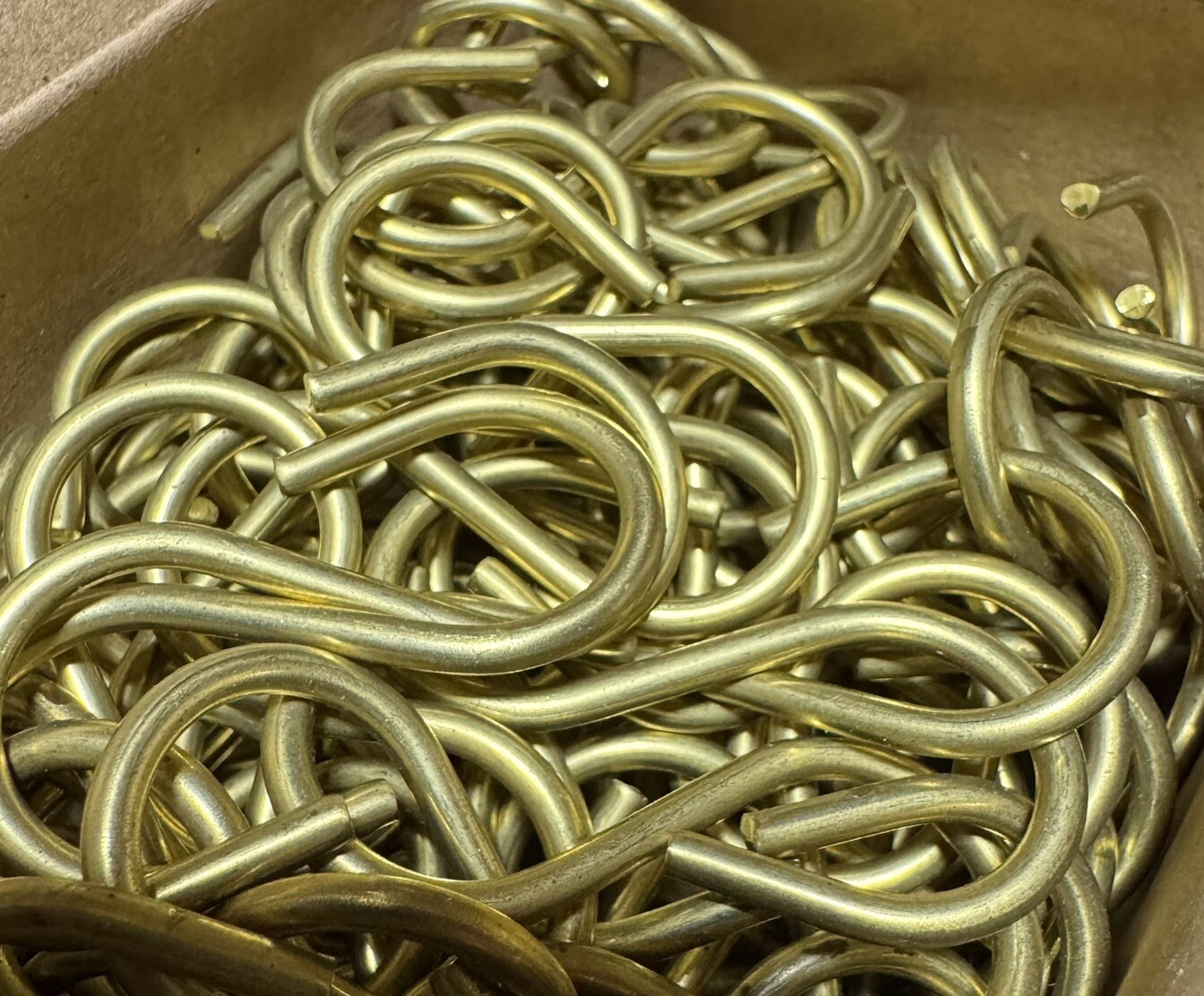 Box of 100 Solid Brass S Hooks 1-3/4” 1.75” Light Open Style BNIB