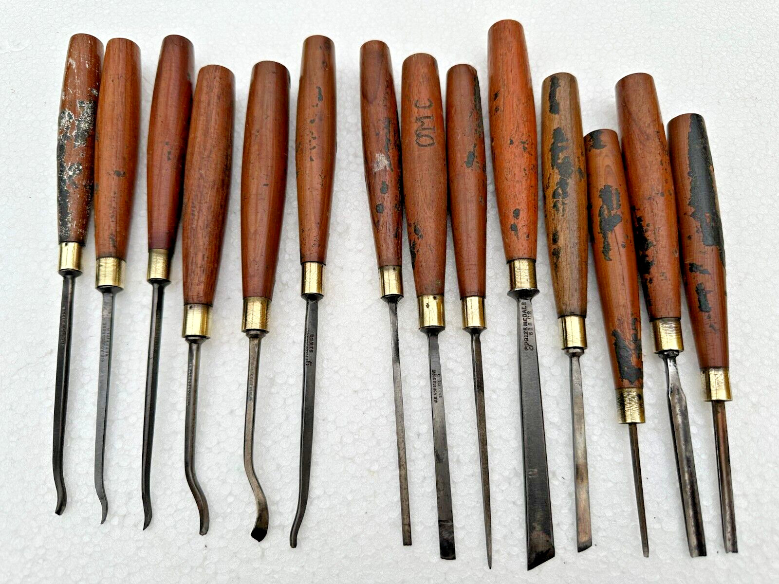 Vintage set of 14 carving gouges chisels old tools by J B Addis & Sons