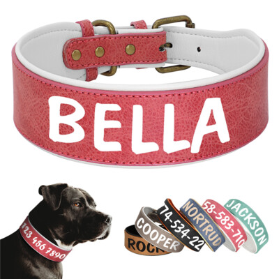 Soft Leather Dog Collar Heavy Duty inch Wide Personalized Pet Name Print  L/XL
