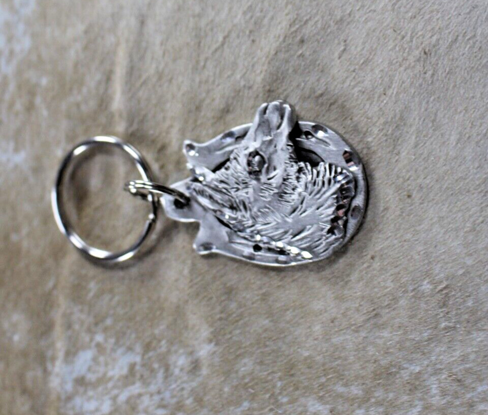 Llama Key Ring 2 x 1.50 in Horseshoe Diamond cut Pewter Handcrafted