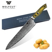 Damascus Chefmesser 25 Cm Klinge, 67-Lagiger Damaszener Stahl, Griff Gelb